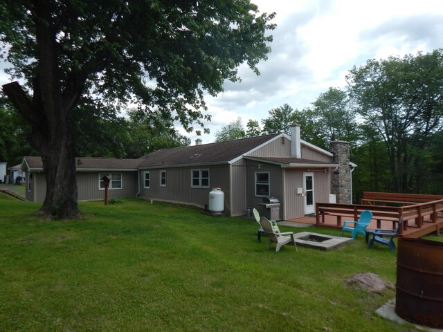 3277 State St, White Haven, PA 18661 - back of property with a fire pit, a yard, and a chimney