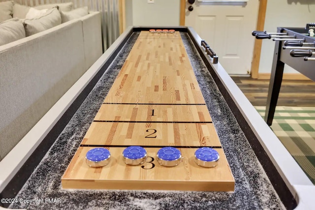 recreation room featuring wood finished floors