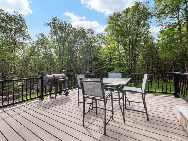 1533 Black Birch Way, Tobyhanna, PA 18466 - wooden deck with outdoor dining space and a grill
