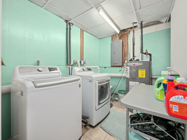 1533 Black Birch Way, Tobyhanna, PA 18466 - laundry room featuring separate washer and dryer, electric panel, water heater, and light tile patterned floors