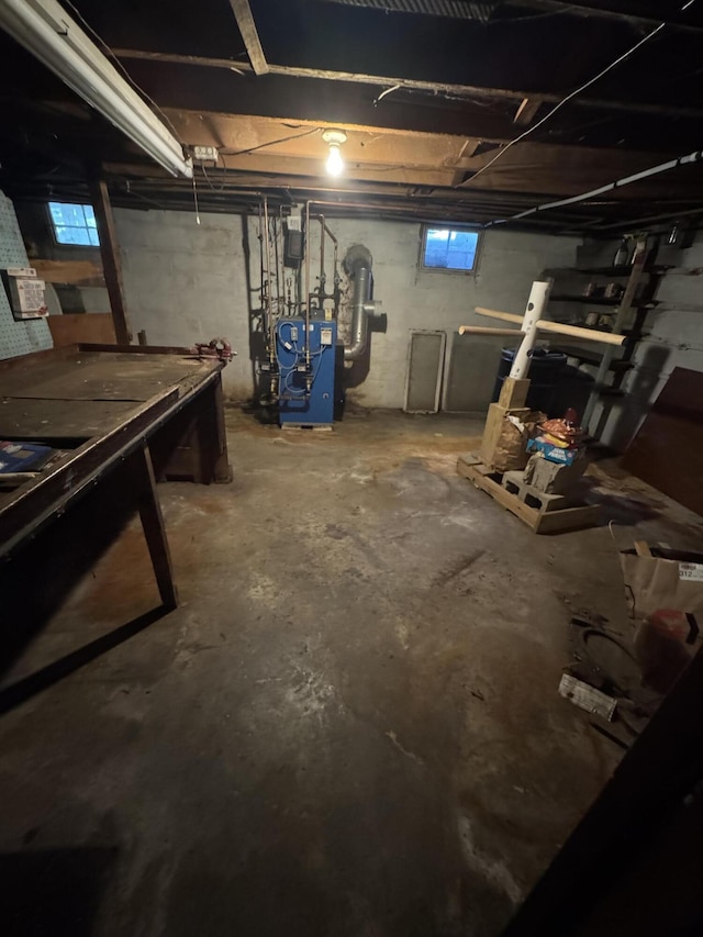 basement with a heating unit