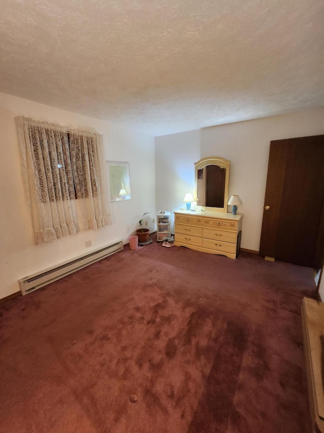 carpeted bedroom with a baseboard radiator