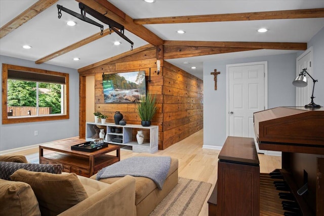 262 Marilou Ln, Bartonsville, PA 18321 - living area featuring wooden walls, light wood-style floors, and recessed lighting