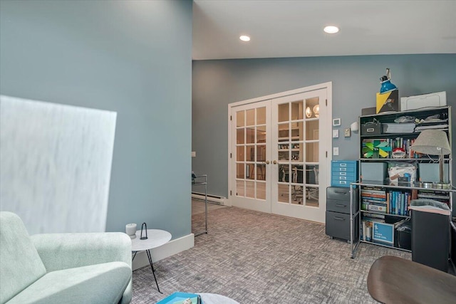 171 Flintlock Trl, Pocono Pines, PA 18350 - office space featuring french doors, carpet floors, a baseboard radiator, and recessed lighting