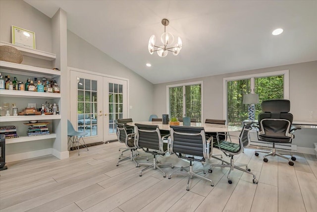 171 Flintlock Trl, Pocono Pines, PA 18350 - office with french doors, wood finished floors, lofted ceiling, recessed lighting, and a chandelier