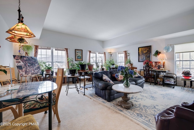 living room with light carpet