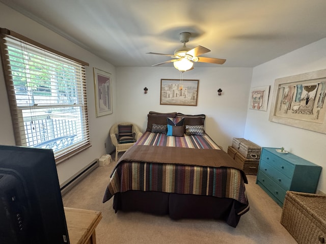 338 Tower Rd, Albrightsville, PA 18210 - bedroom featuring a baseboard heating unit, carpet floors, and ceiling fan