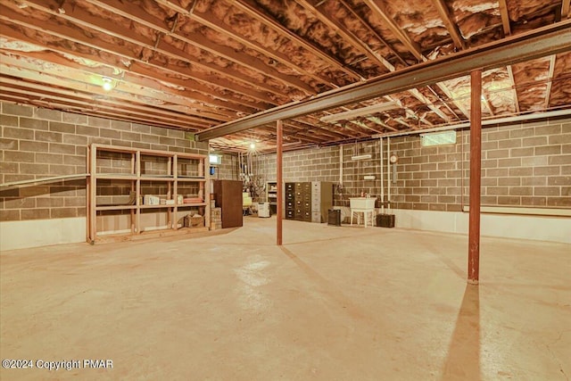 unfinished basement with concrete block wall