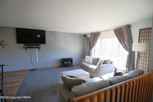 living room with a wood stove