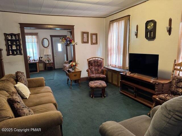 living room featuring carpet flooring