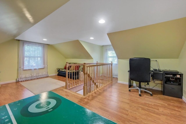 295 Wyomissing Dr, Pocono Lake, PA 18347 - office featuring wood finished floors, lofted ceiling, and recessed lighting