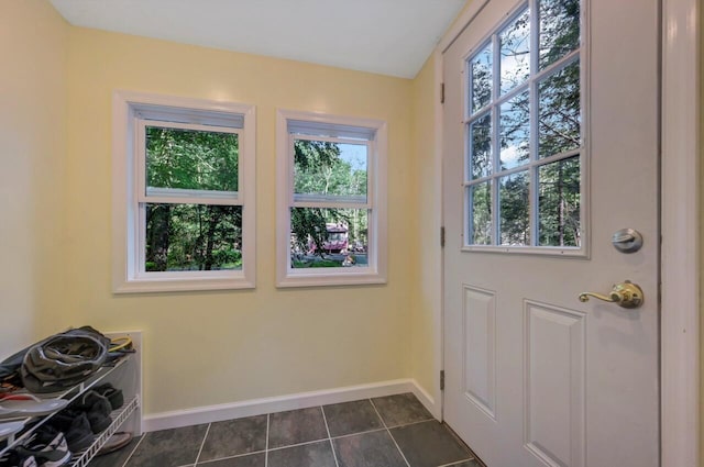295 Wyomissing Dr, Pocono Lake, PA 18347 - doorway featuring healthy amount of natural light and dark tile patterned flooring