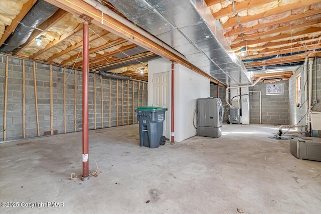 basement with fridge