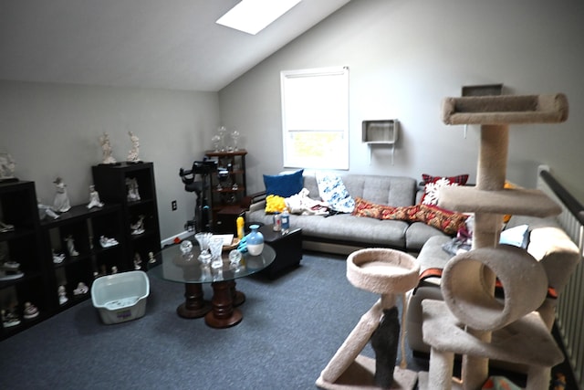 1617 Academy Dr, East Stroudsburg, PA 18301 - living area with carpet floors, vaulted ceiling, and a skylight