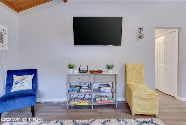 3126 Snowden Dr, Bushkill, PA 18324 - living area with wood finished floors, lofted ceiling, and wooden ceiling