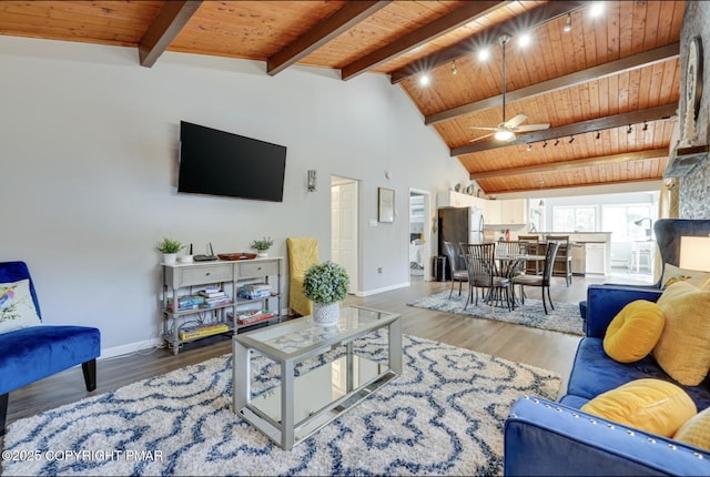 3126 Snowden Dr, Bushkill, PA 18324 - living area featuring wood ceiling, wood finished floors, and ceiling fan