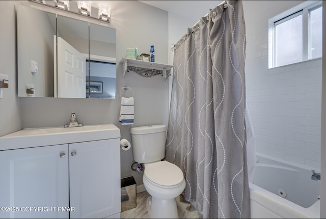 3126 Snowden Dr, Bushkill, PA 18324 - full bathroom featuring vanity and shower / bath combo with shower curtain