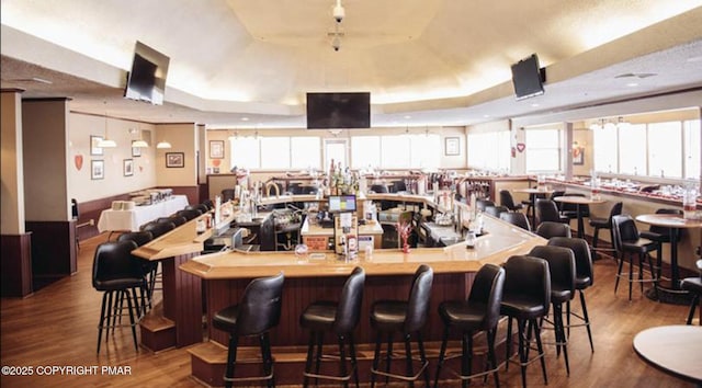 3126 Snowden Dr, Bushkill, PA 18324 - community bar area featuring a tray ceiling and wood finished floors