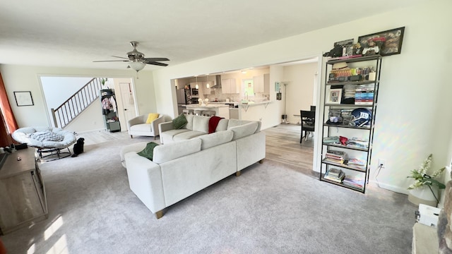 2292 Bismark Rd, Blakeslee, PA 18610 - living room featuring ceiling fan, stairs, and baseboards