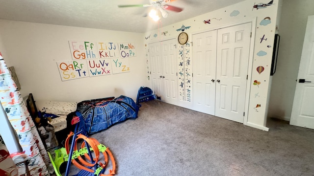2292 Bismark Rd, Blakeslee, PA 18610 - bedroom with two closets, carpet flooring, and a ceiling fan