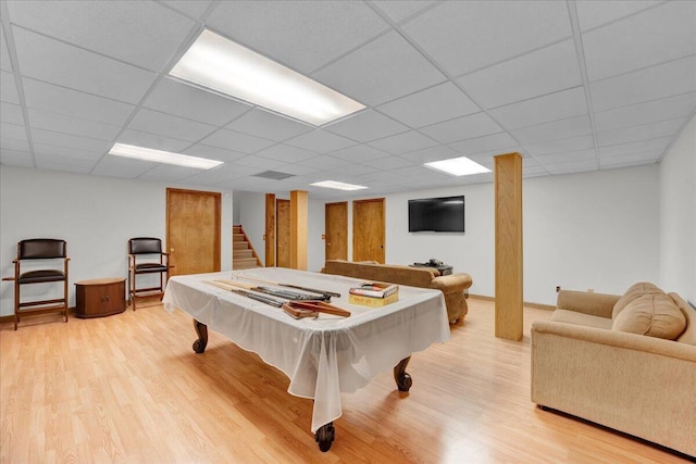 96 Wolf Hollow Rd, Lake Harmony, PA 18624 - recreation room featuring light wood-type flooring, billiards table, and a paneled ceiling