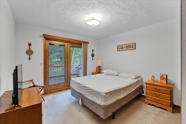 96 Wolf Hollow Rd, Lake Harmony, PA 18624 - carpeted bedroom with access to exterior and a textured ceiling