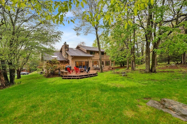 96 Wolf Hollow Rd, Lake Harmony, PA 18624 - view of grassy yard featuring a wooden deck