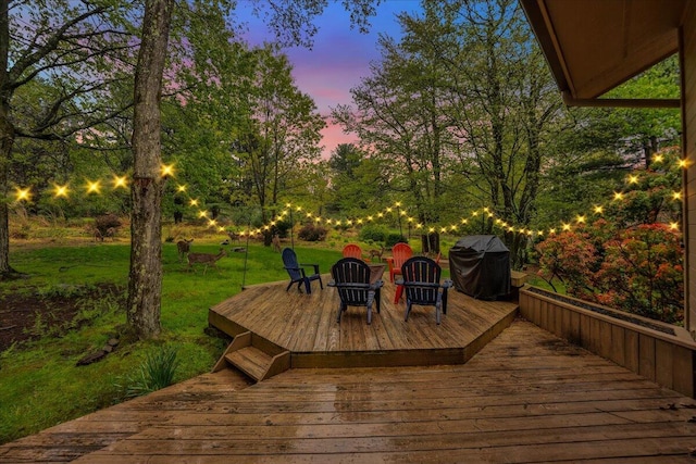 96 Wolf Hollow Rd, Lake Harmony, PA 18624 - wooden deck with a grill and a lawn