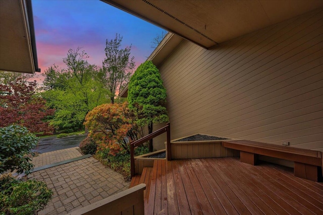 96 Wolf Hollow Rd, Lake Harmony, PA 18624 - deck at dusk featuring a patio area