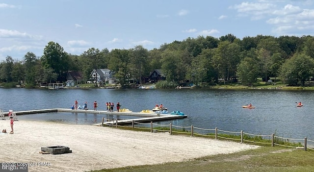 view of dock with a water view