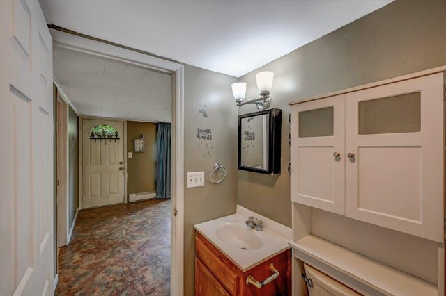 159 Sandstone Dr, Dingmans Ferry, PA 18328 - bathroom featuring vanity and a baseboard radiator