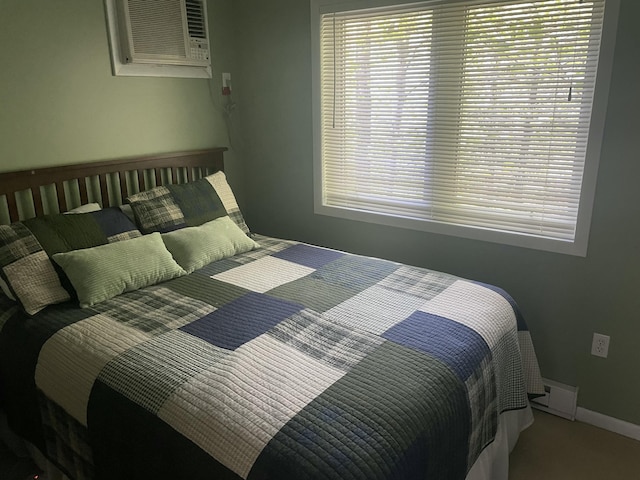 1515 Beech Spring Dr, Pocono Pines, PA 18350 - bedroom featuring a wall mounted AC, carpet floors, and baseboards