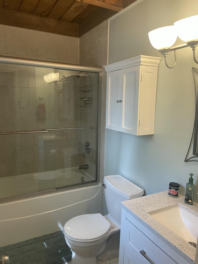 1515 Beech Spring Dr, Pocono Pines, PA 18350 - bathroom featuring toilet, vanity, enclosed tub / shower combo, and wood ceiling