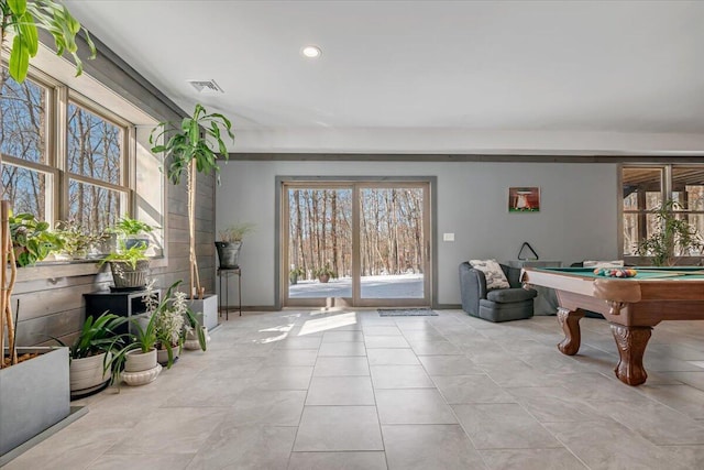 115 Ridgewood Ln, Hawley, PA 18428 - playroom featuring billiards table, light tile patterned floors, and recessed lighting