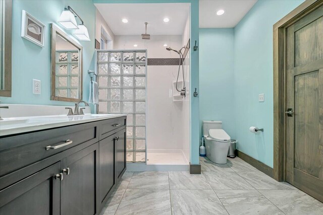 115 Ridgewood Ln, Hawley, PA 18428 - full bath featuring a shower stall, toilet, double vanity, and marble finish flooring