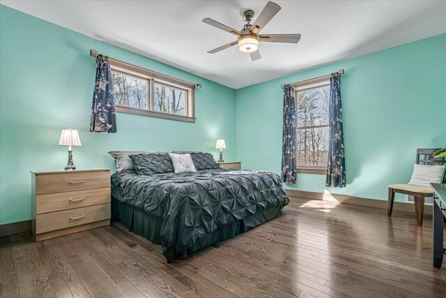 115 Ridgewood Ln, Hawley, PA 18428 - bedroom featuring wood finished floors, a ceiling fan, and baseboards