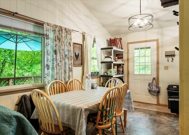 105 Beaver Ln, East Stroudsburg, PA 18301 - dining space featuring lofted ceiling, a chandelier, and baseboards