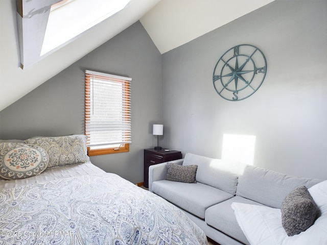 bedroom featuring vaulted ceiling