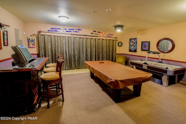 game room featuring pool table and carpet flooring