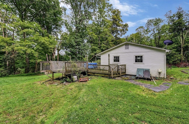 325 Mt Nebo Rd, East Stroudsburg, PA 18301 - view of green lawn with a wooden deck and view of wooded area