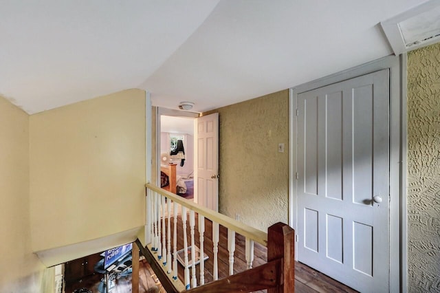 325 Mt Nebo Rd, East Stroudsburg, PA 18301 - hall featuring wood finished floors, a textured wall, and an upstairs landing