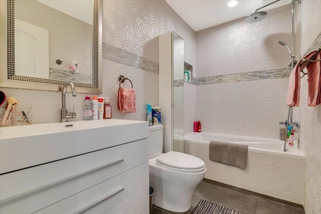 116 Red Bud Ln, Kunkletown, PA 18058 - bathroom with tile patterned flooring, vanity, tub / shower combination, and recessed lighting
