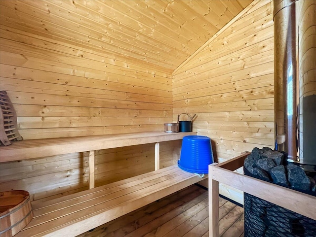 116 Red Bud Ln, Kunkletown, PA 18058 - sauna featuring wood walls, wooden ceiling, and hardwood / wood-style flooring
