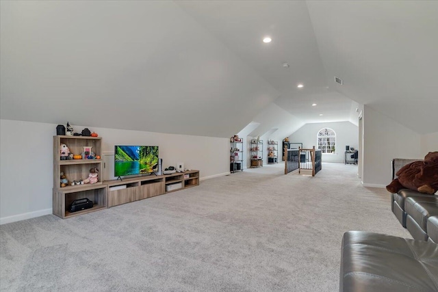 116 Red Bud Ln, Kunkletown, PA 18058 - living area with vaulted ceiling, carpet floors, and recessed lighting