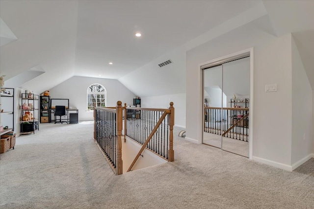116 Red Bud Ln, Kunkletown, PA 18058 - hallway featuring an upstairs landing, carpet floors, lofted ceiling, recessed lighting, and a desk