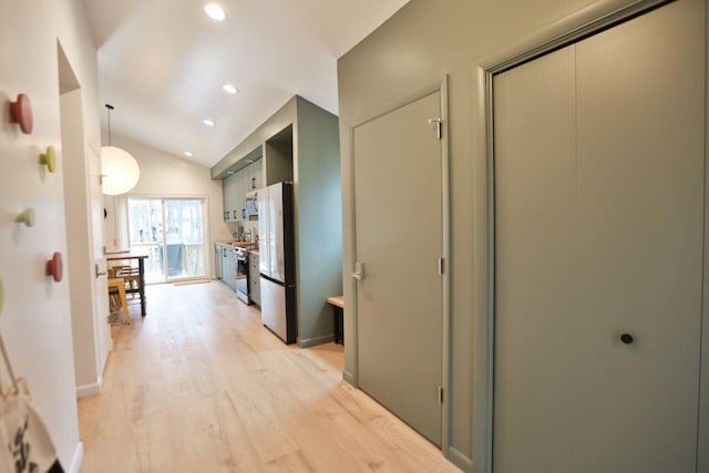 290 Wyomissing Dr, Pocono Lake, PA 18347 - corridor featuring light wood-style flooring, vaulted ceiling, baseboards, and recessed lighting