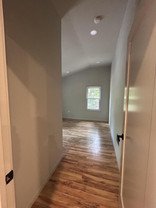 113 Netcong Cir, Pocono Lake, PA 18347 - hallway featuring vaulted ceiling, wood finished floors, and recessed lighting