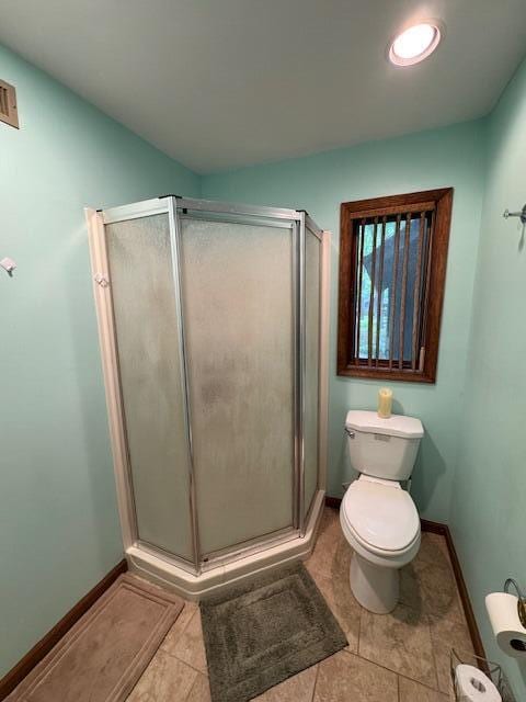 122 Sawmill Rd, Pocono Lake, PA 18347 - bathroom featuring a stall shower, tile patterned flooring, and recessed lighting