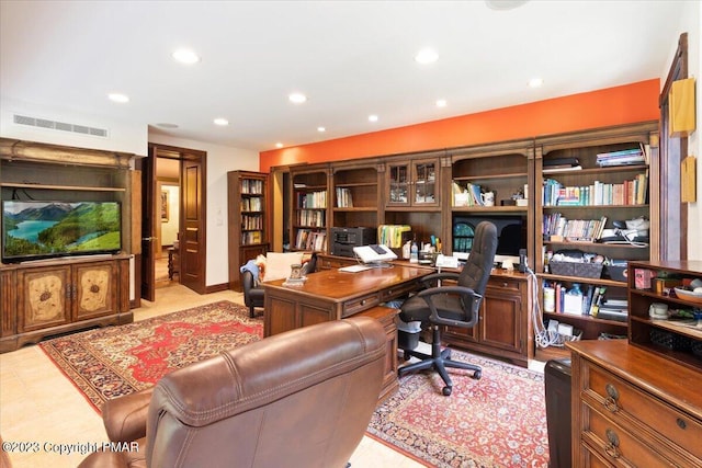 home office with visible vents and recessed lighting