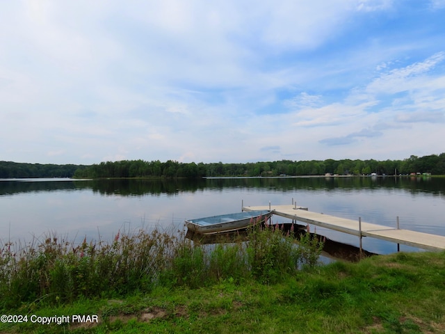 view of dock with a water view